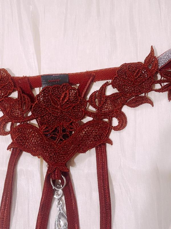 Women's Floral Embroidery Rhinestones Decor Sexy Thong, Sexy Comfy Contrast Lace Panty for Daily Wear, Women's Knicker for All Seasons
